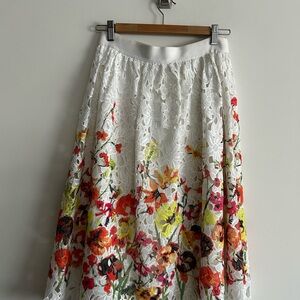 Badgley Mischka Floral Lace Midi Skirt - White and Multicolor